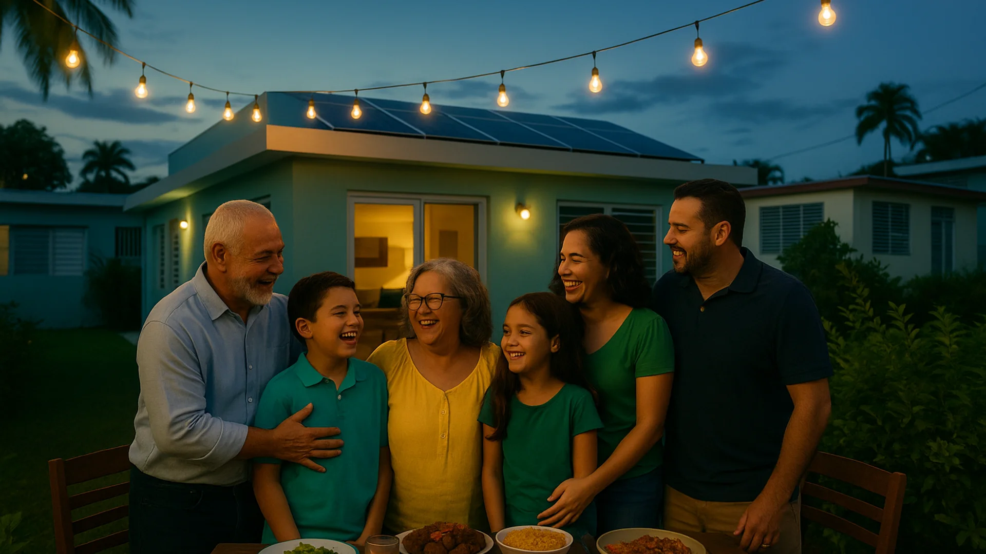 Familia feliz con energía solar